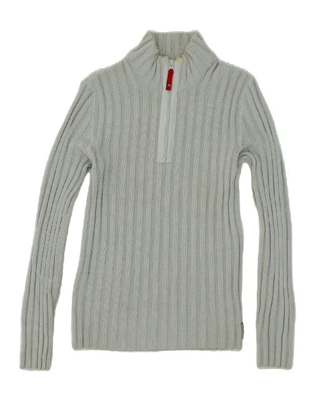 Online Only ARMANI JEANS Womens Zip Neck Jumper Sweater UK 14 Large Grey Wool