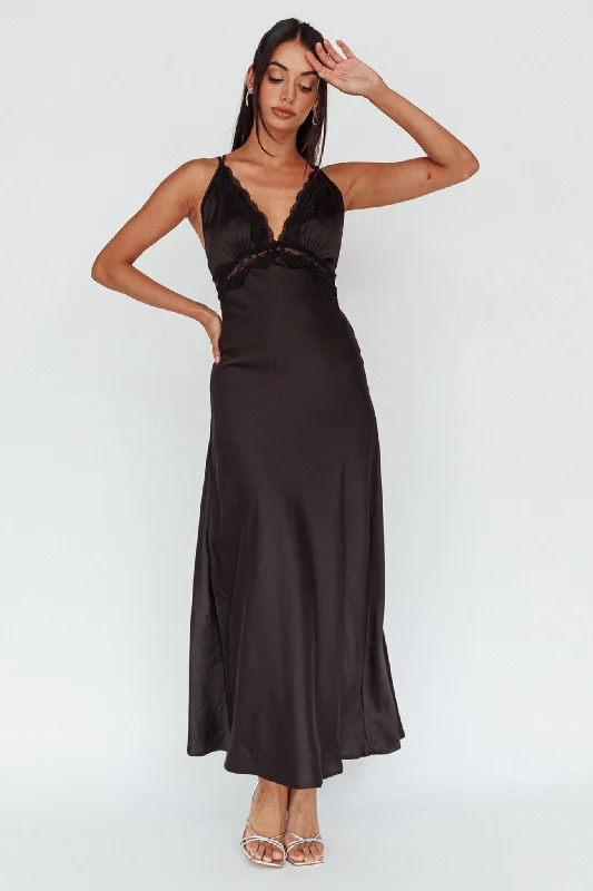 Doorbuster Deal Signature Lace Trim Midi Dress Black