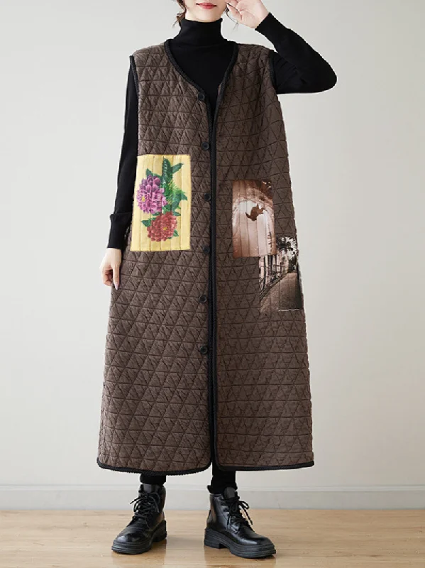 Midnight Sale Women’s Relaxed Fit Modern Patch Sleeveless Coat