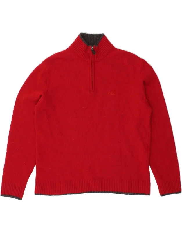 One-DAY Sale FILA Womens Zip Neck Jumper Sweater UK 14 Large Red Wool
