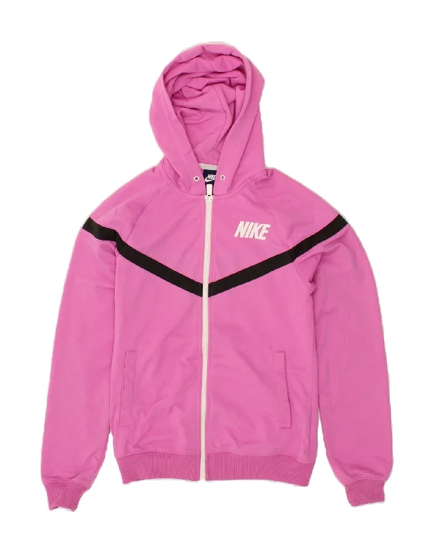 Can't Be Beat NIKE Womens Zip Hoodie Sweater UK 10 Small Pink Polyester