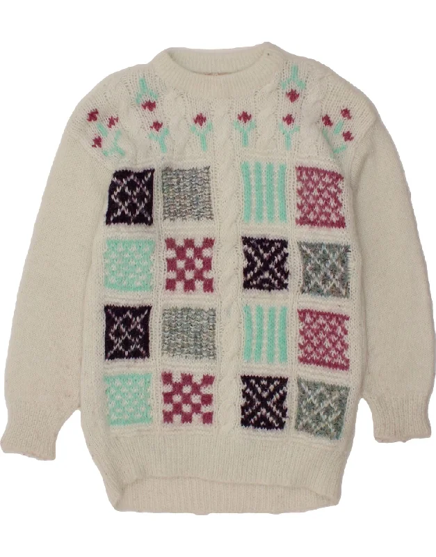 Bargain Prices VINTAGE Womens Crew Neck Jumper Sweater UK 20 2XL White Patchwork