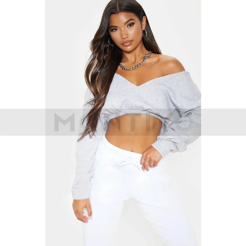 Bargain Prices PTL Grey Crop Off Shoulder Sweatshirt