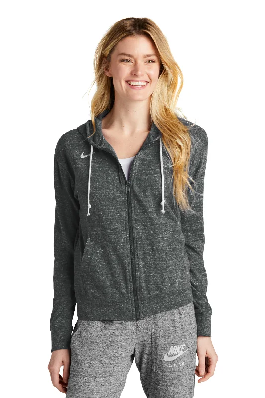 Final Markdown Nike Womens Gym Vintage Full Zip Hooded Sweatshirt Hoodie w/ Pockets - Team Anthracite Grey