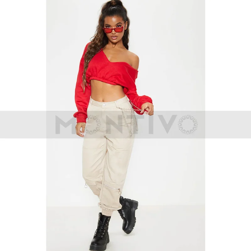 Unbeatable Prices PTL Red Crop Off Shoulder Sweatshirt
