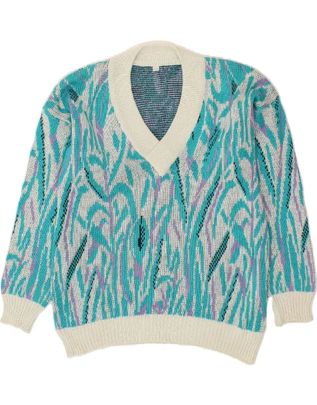 Bargain Bin VINTAGE Womens Abstract Pattern V-Neck Jumper Sweater EU 50 3XL Turquoise Bargain Bin VINTAGE Womens Abstract Pattern V-Neck Jumper Sweater EU 50 3XL Turquoise