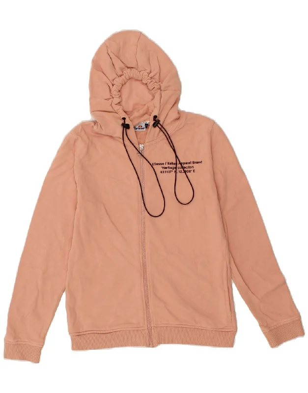 The Best Prices ELLESSE Womens Graphic Zip Hoodie Sweater UK 10 Small Pink Cotton
