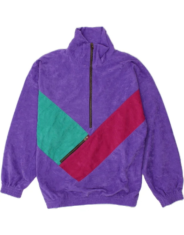 Closeout VERTICAL Womens Zip Neck Sweatshirt Jumper UK 12 Medium Purple Colourblock