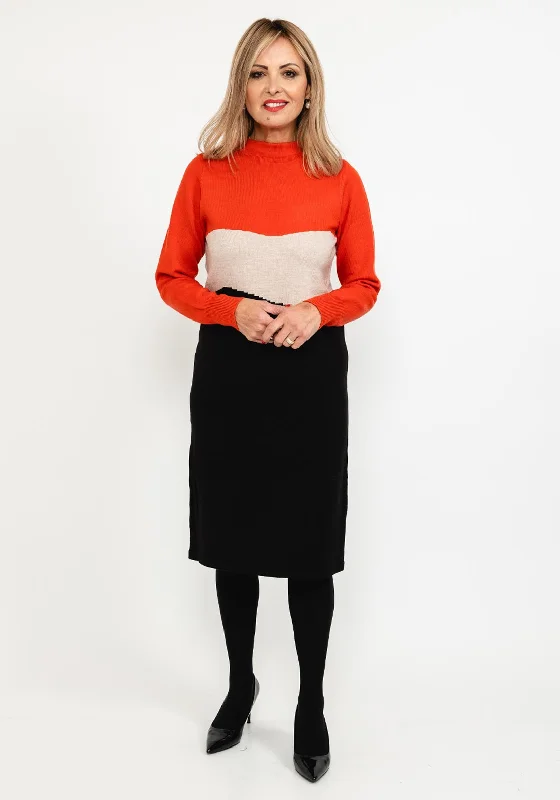 Stock Up and Save Micha Colour Block Fine Knit Dress, Orange Multi