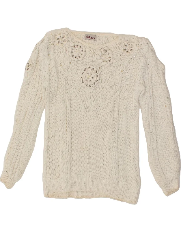 Extra Discounts DOLORES Womens Boat Neck Jumper Sweater UK 12 Medium White Floral