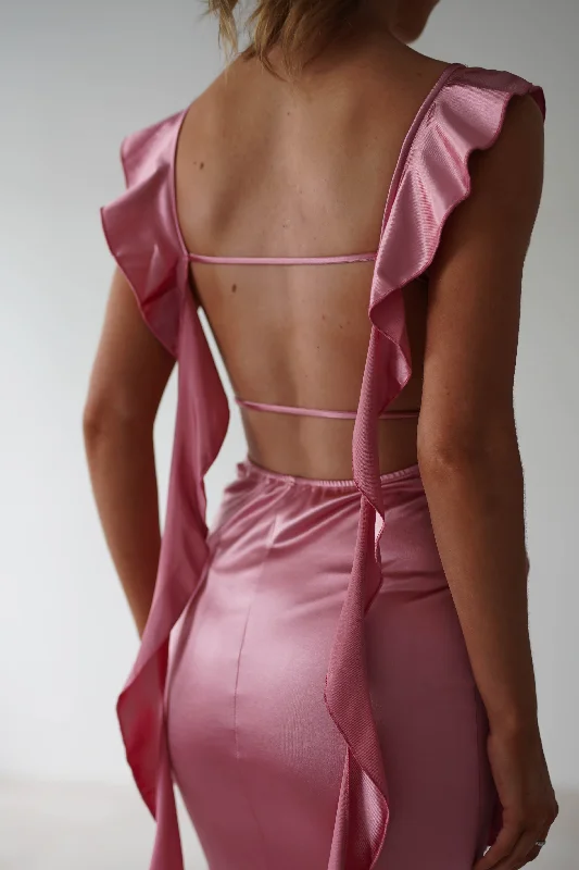 Seasonal Clearance Mabel Satin Bodycon Maxi Dress | Rose Pink