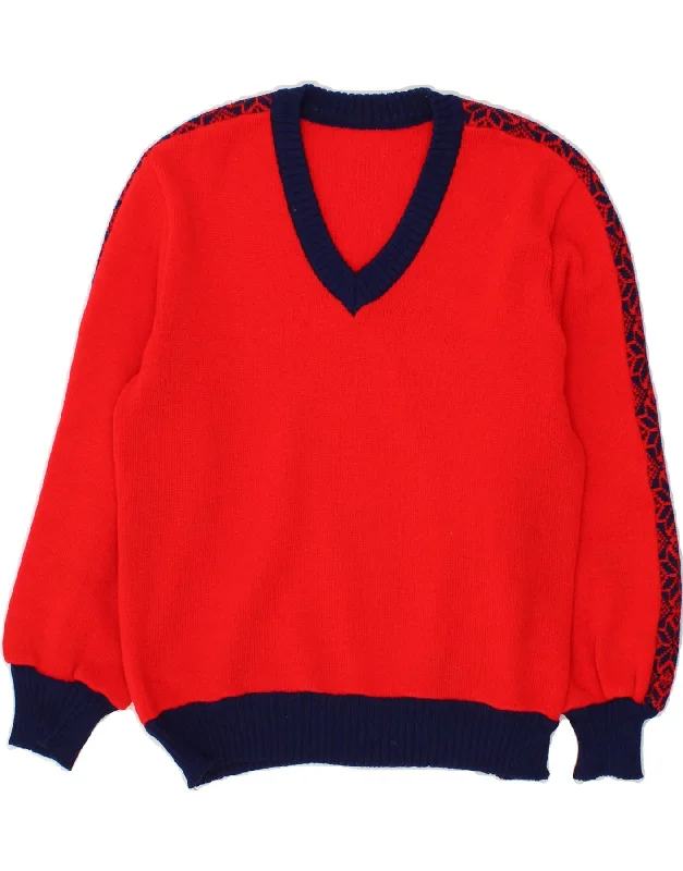 Overstock VINTAGE Womens V-Neck Jumper Sweater UK 14 Large Red Fair Isle