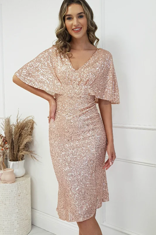 Unmissable Offer Alvara Sequin Midi Dress | Rose Gold