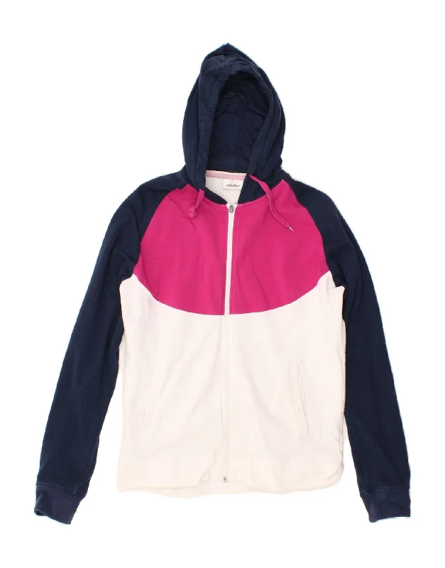 Mega Sale ELLESSE Womens Zip Hoodie Sweater UK 14 Medium White Colourblock Cotton