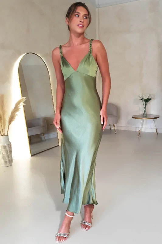 Daily Deals Bethanie Soft Satin Maxi Dress | Olive