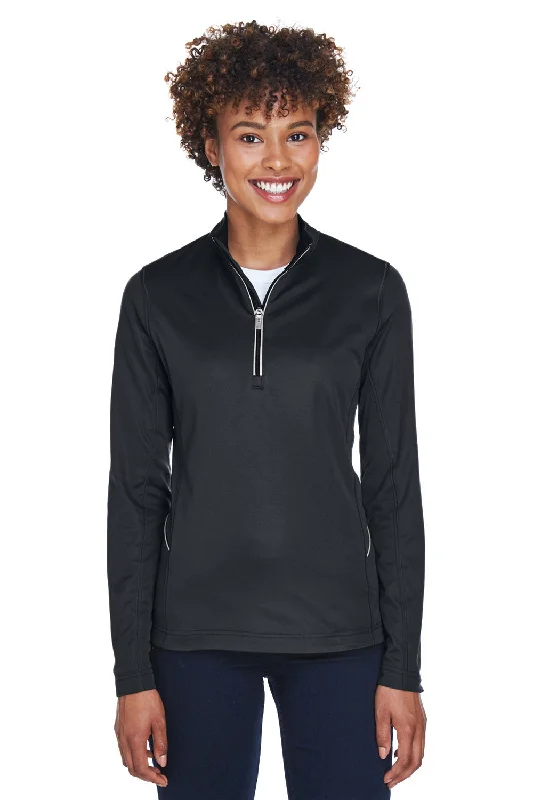 Stock Clearance UltraClub Womens Cool & Dry Moisture Wicking 1/4 Zip Sweatshirt w/ Pocket - Black Stock Clearance UltraClub Womens Cool & Dry Moisture Wicking 1/4 Zip Sweatshirt w/ Pocket - Black