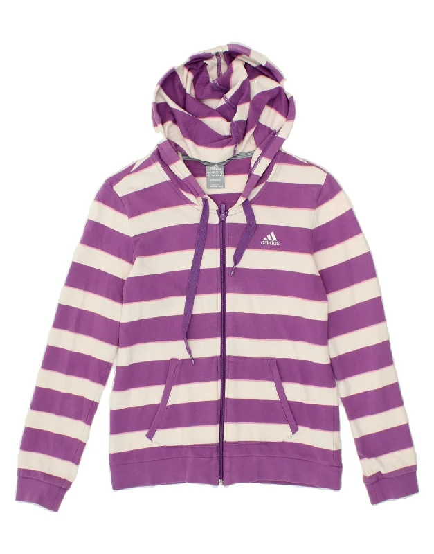 Best Bargains ADIDAS Womens Zip Hoodie Sweater UK 12 Medium Purple Striped Cotton