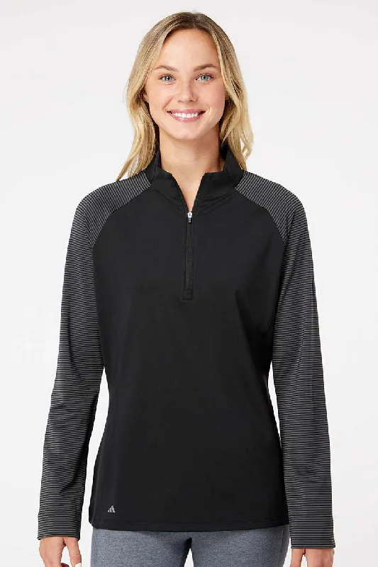 New Arrival Adidas Womens Stripe Block Moisture Wicking 1/4 Zip Sweatshirt - Black