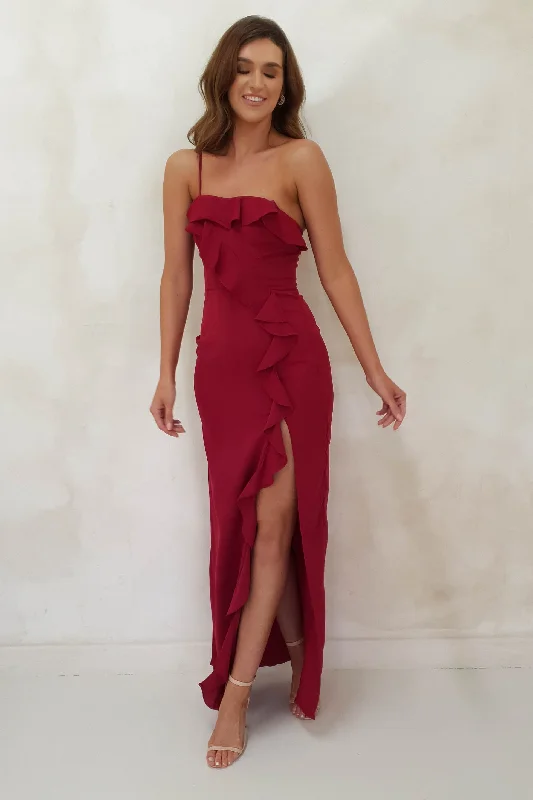 Epic Deals Julien Ruffle Maxi Dress | Berry Red