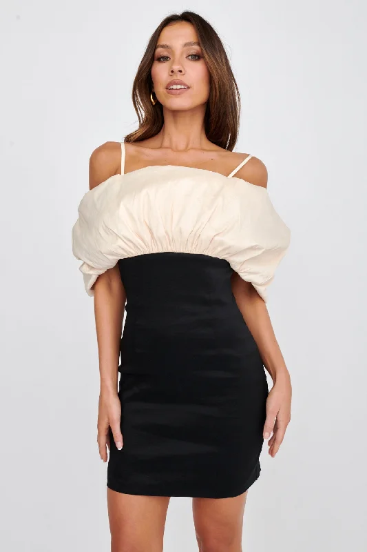 Act Now Cosima Puffed Neckline Mini Dress Black/Champagne