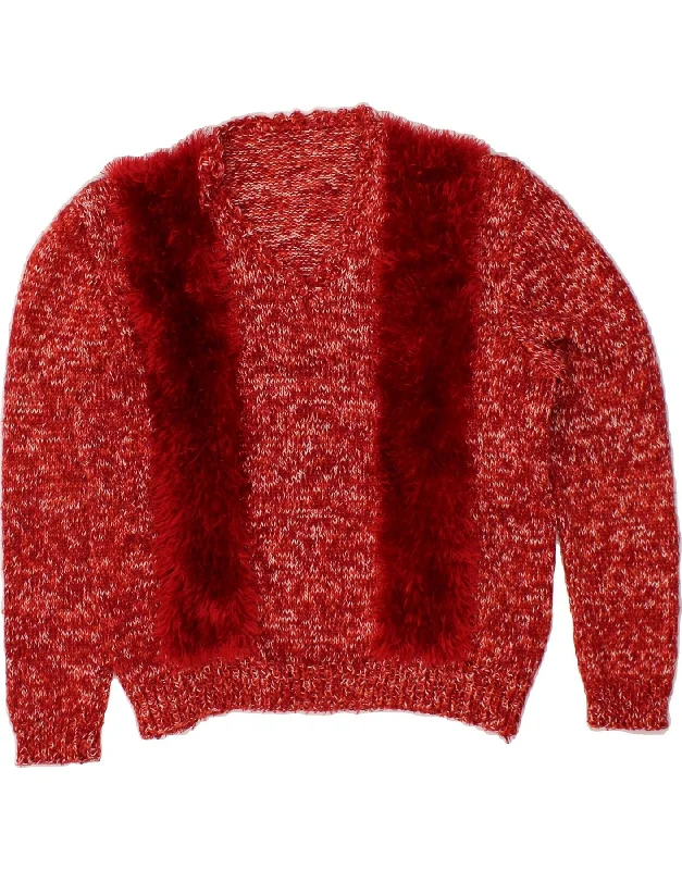 Today’s Deal VINTAGE Womens V-Neck Jumper Sweater UK 16 Large Red