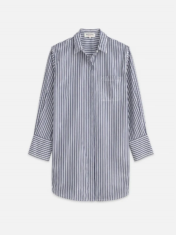 Stock Clearance Women's Belle Shirt Dress In Striped Portuguese Poplin In Navy/white