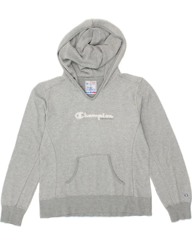 Price Drop CHAMPION Womens Graphic Hoodie Jumper UK 16 Large Grey Cotton