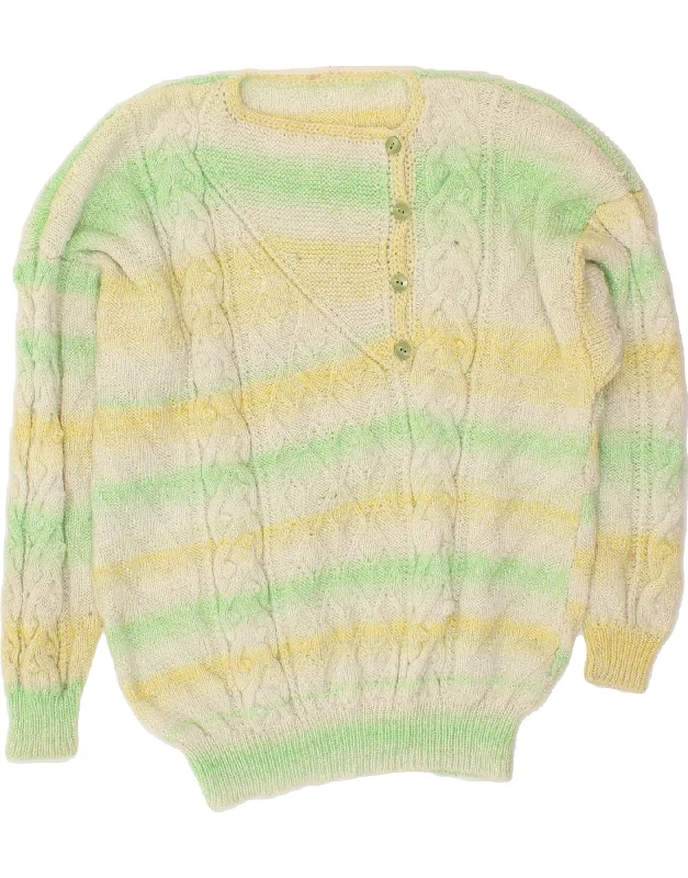 Warehouse Sale VINTAGE Womens Boat Neck Jumper Sweater UK 16 Large Green Striped