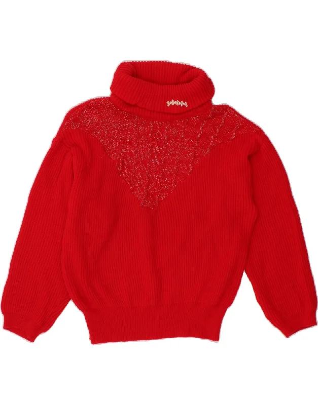 Price Cut VINTAGE Womens Roll Neck Jumper Sweater UK 18 XL Red Acrylic