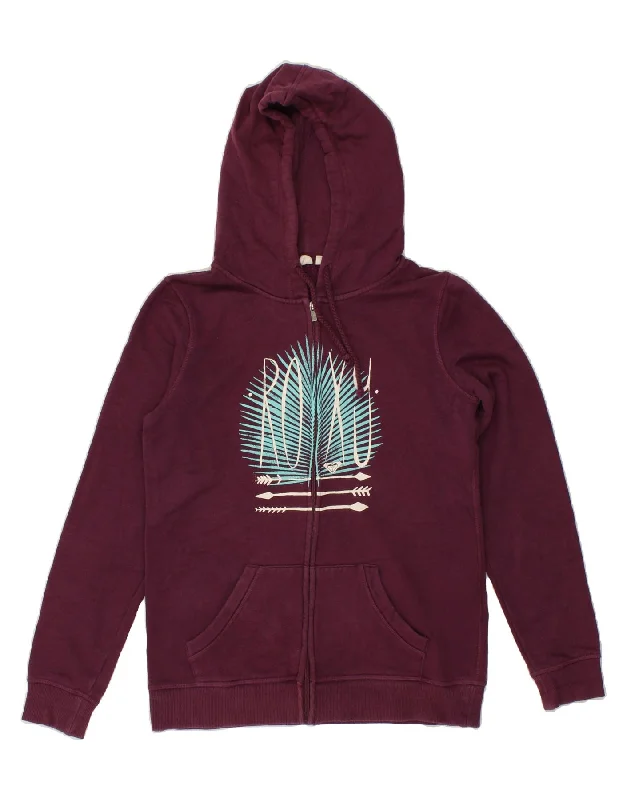 Super Bargain ROXY Womens Graphic Zip Hoodie Sweater UK 12 Medium Burgundy Cotton