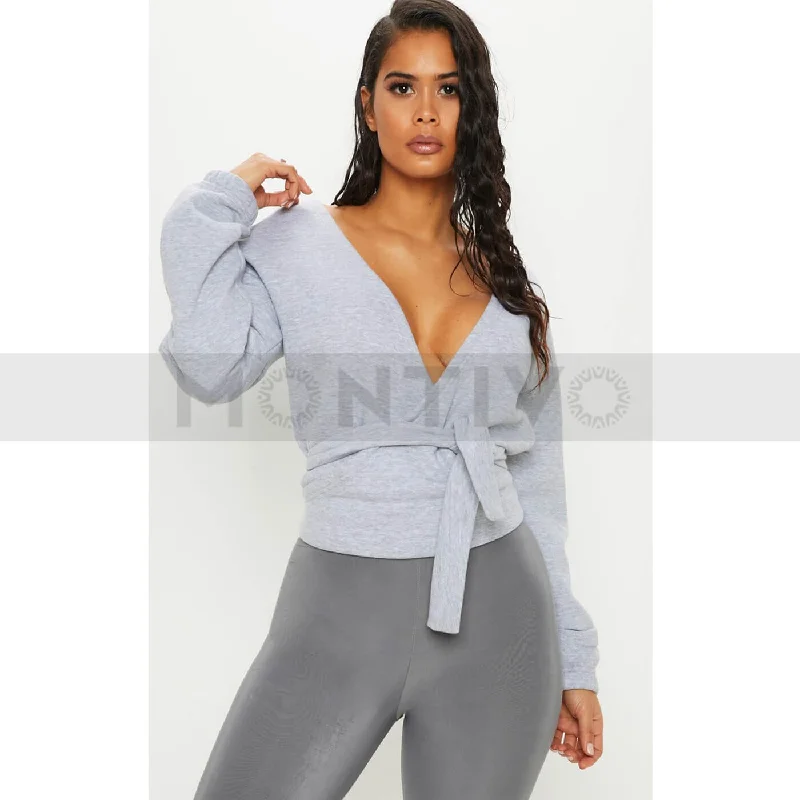 Limited Availability PTL Grey plunge Wrap Sweatshirt
