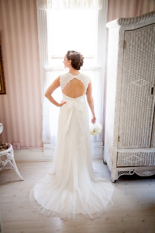 Sale Event David's Bridal Cap-Sleeve Slim Gown with Keyhole Back