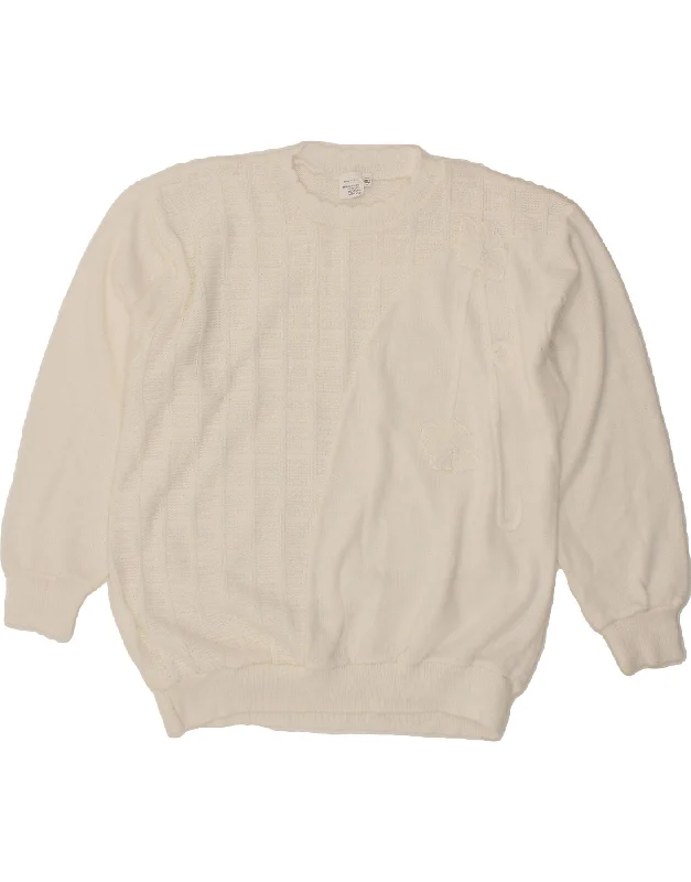 Price Reduction VINTAGE Womens Crew Neck Jumper Sweater UK 18 XL White Acrylic