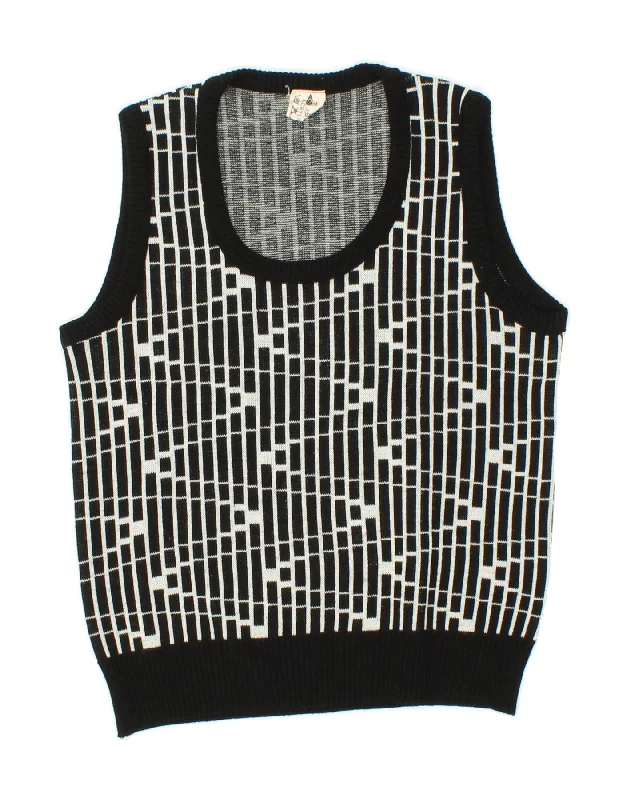 Super Sale VINTAGE Womens Vest Tank Top UK 12 Medium Black Striped Acrylic