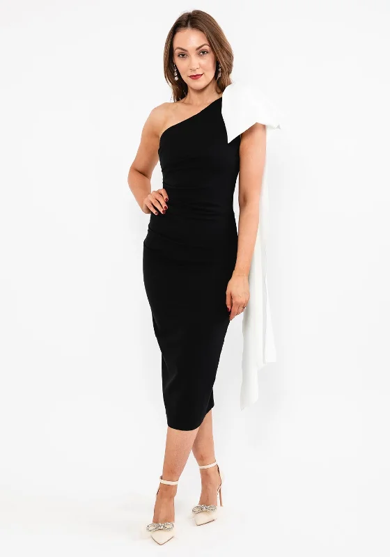 Price Blitz Kevan Jon Krystle Midi One-Shoulder Dress, Black & Ivory