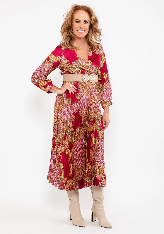 Weekend Deal Seventy1 Ornate Print Pleat Midi Dress, Cherry