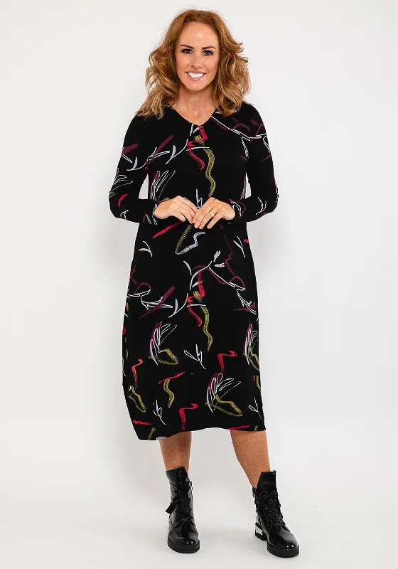Warehouse Sale Capri Artistic Print Midi Dress, Black