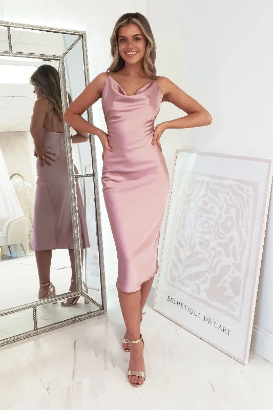 Super Sale Natalie Satin Cowl Neck Midi Dress | Mauve
