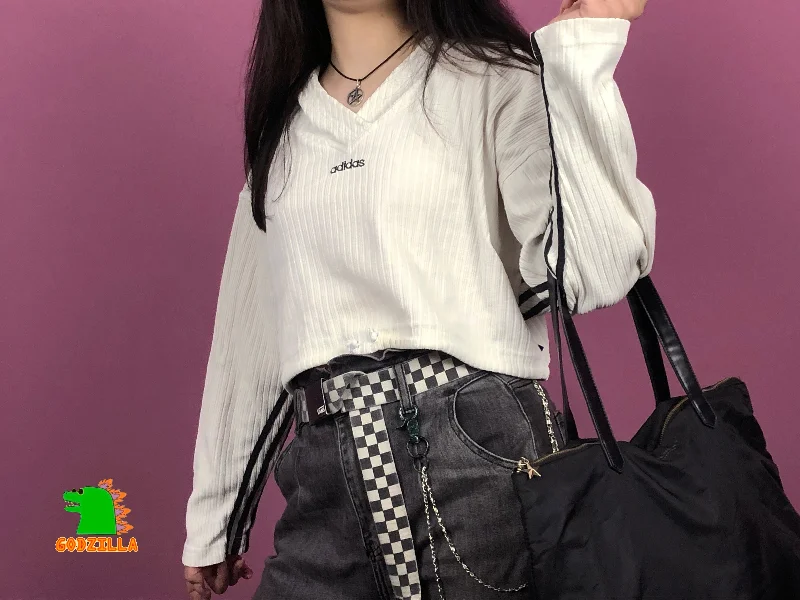 Unmissable Offer 90s Adidas Vintage Women's Cropped Hoodie - S White Cotton