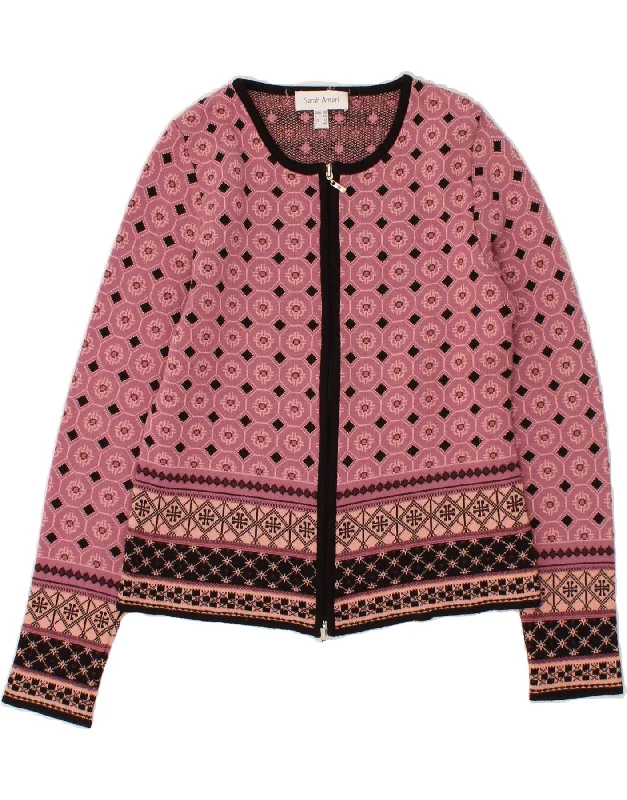 Sale Event VINTAGE Womens Cardigan Sweater UK 12 Medium Pink Fair Isle Cotton