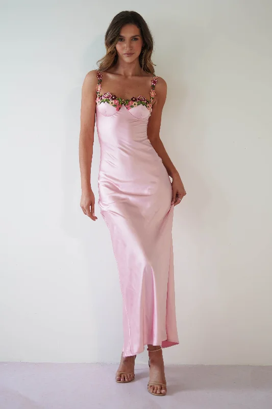 Price Blitz Klabelle Soft Satin Maxi Dress | Pink