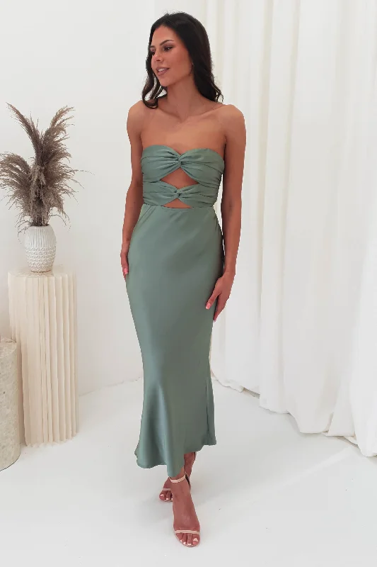 Best Deals Marlini Strapless Cut Out Midi Dress | Olive