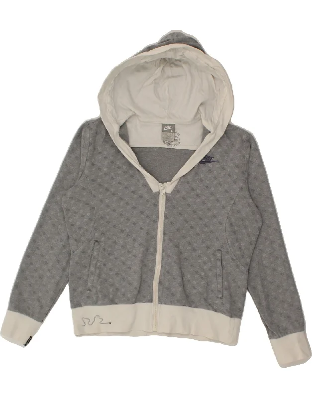 Year-End Clearance NIKE Womens Zip Hoodie Sweater UK 14/16 Large Grey Spotted