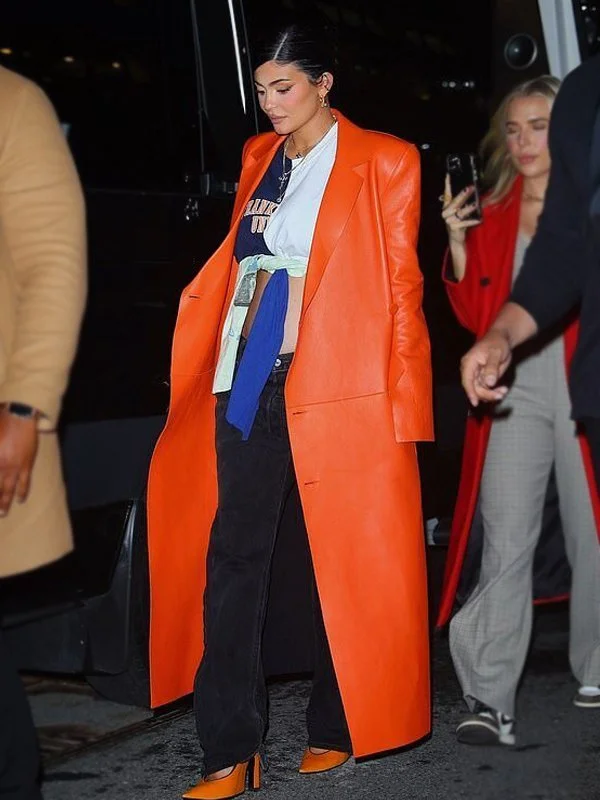 Midnight Madness Kylie Jenner Orange Leather Coat