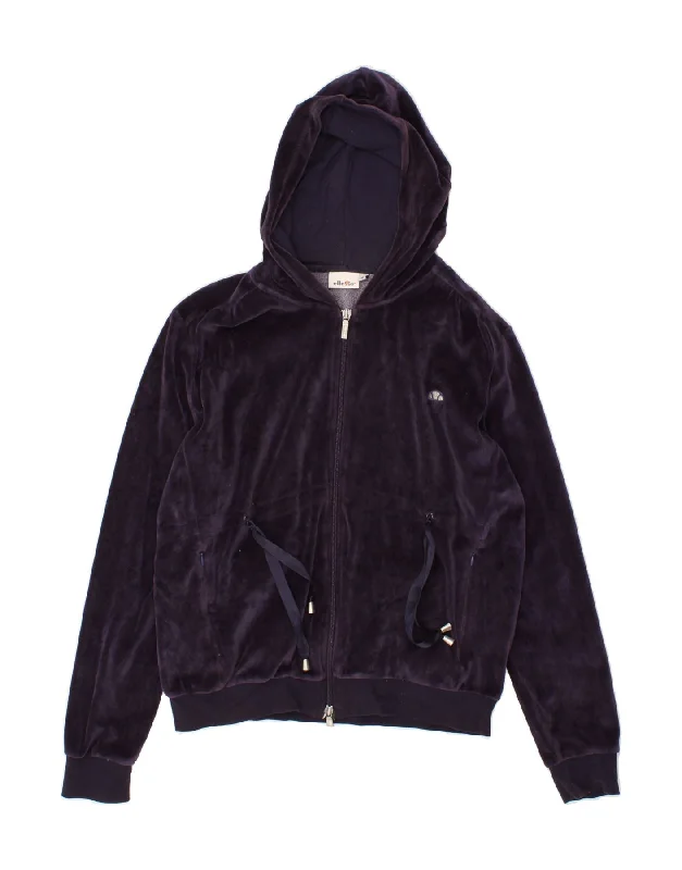 Crazy Deals ELLESSE Womens Velour Zip Hoodie Sweater UK 14 Medium Purple