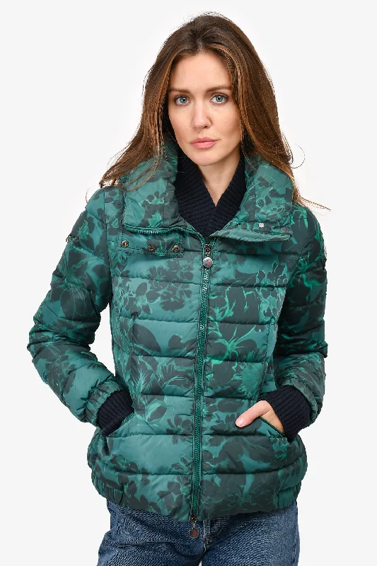 Daily Deals Moncler Green Floral Print Sanglier Giubotto Hooded Down Jacket Size 1
