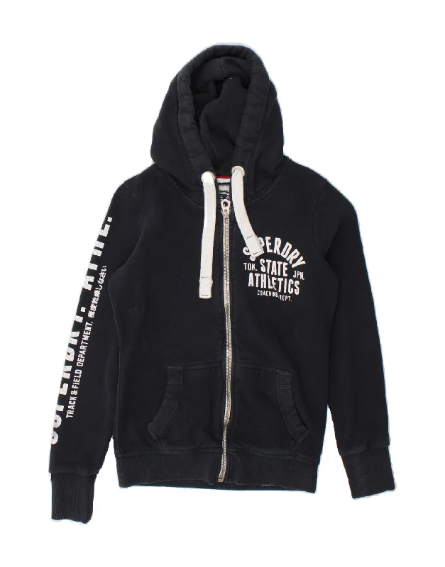 Deal of the Week SUPERDRY Womens Graphic Zip Hoodie Sweater UK 10 Small Navy Blue Cotton Deal of the Week SUPERDRY Womens Graphic Zip Hoodie Sweater UK 10 Small Navy Blue Cotton