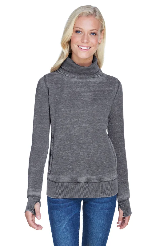 Clearance Items J America Womens Zen Burnout Fleece Cowl Neck Sweatshirt w/ Pockets - Dark Smoke Grey Clearance Items J America Womens Zen Burnout Fleece Cowl Neck Sweatshirt w/ Pockets - Dark Smoke Grey