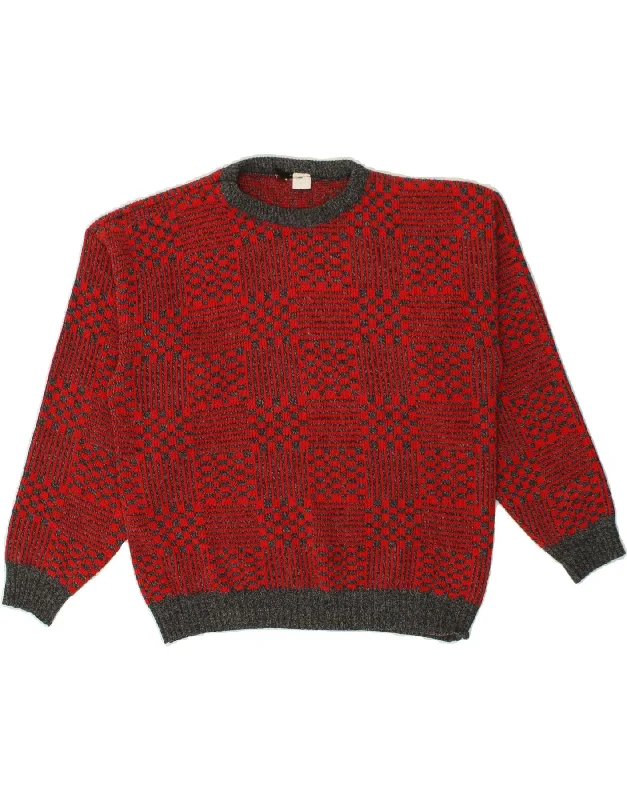 Can't Miss VINTAGE Womens Crew Neck Jumper Sweater UK 22 2XL Red Check Acrylic