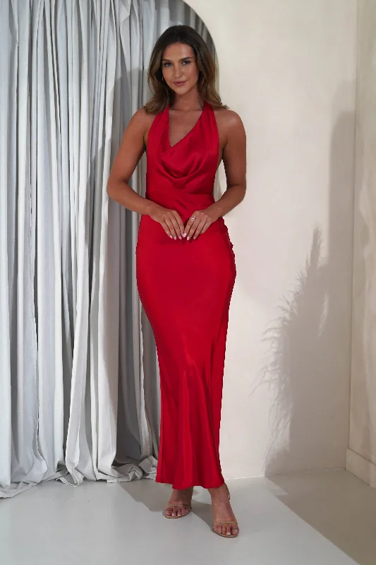 Special Price Aniston Soft Satin Maxi Dress | Red
